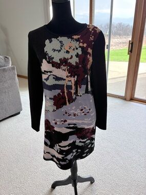 Anthropologie Black Multicolor Scenic Knit Mini Dress